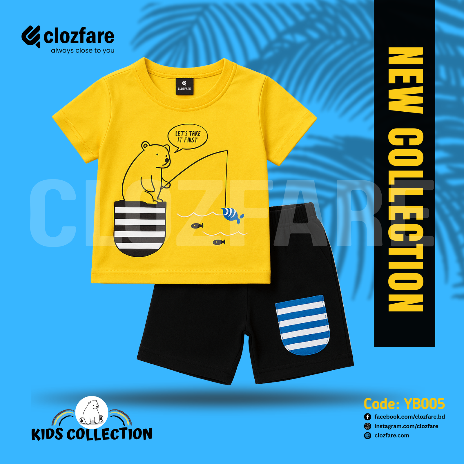 Kids T-Shirt & Shorts Set - Bear Fishing