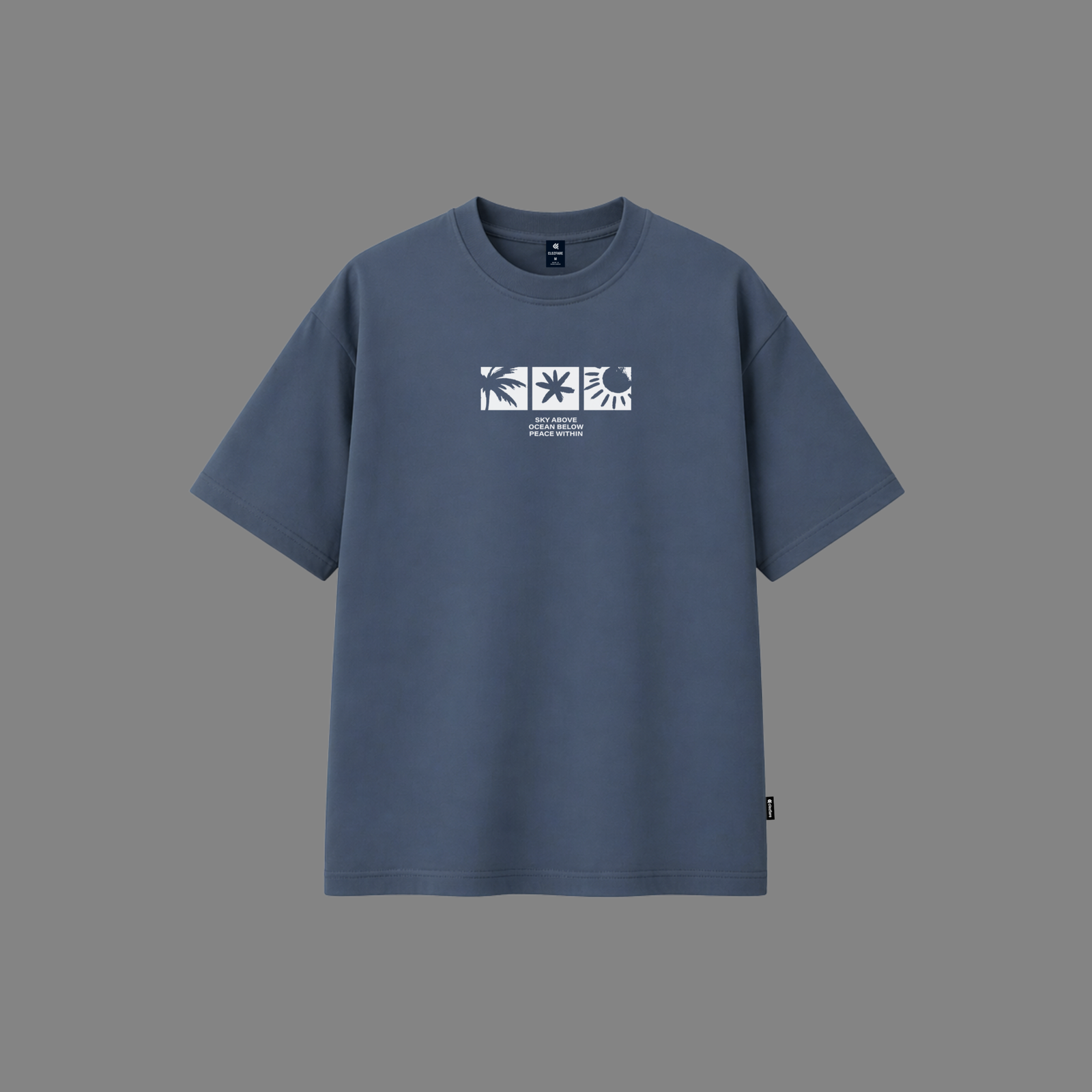 Minimal Nature Graphic Drop Shoulder- (Dust Blue)