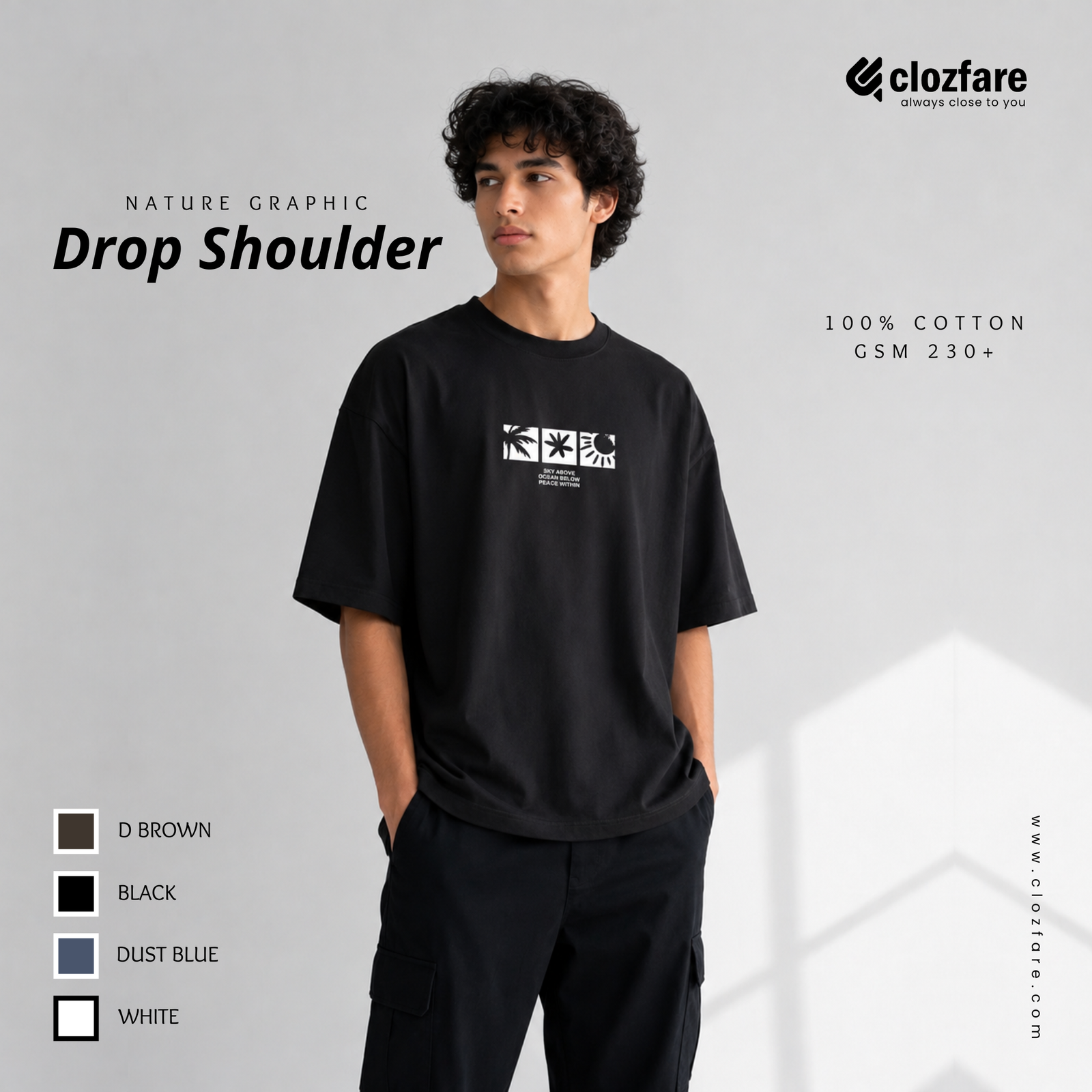 Minimal Nature Graphic Drop Shoulder- (black)