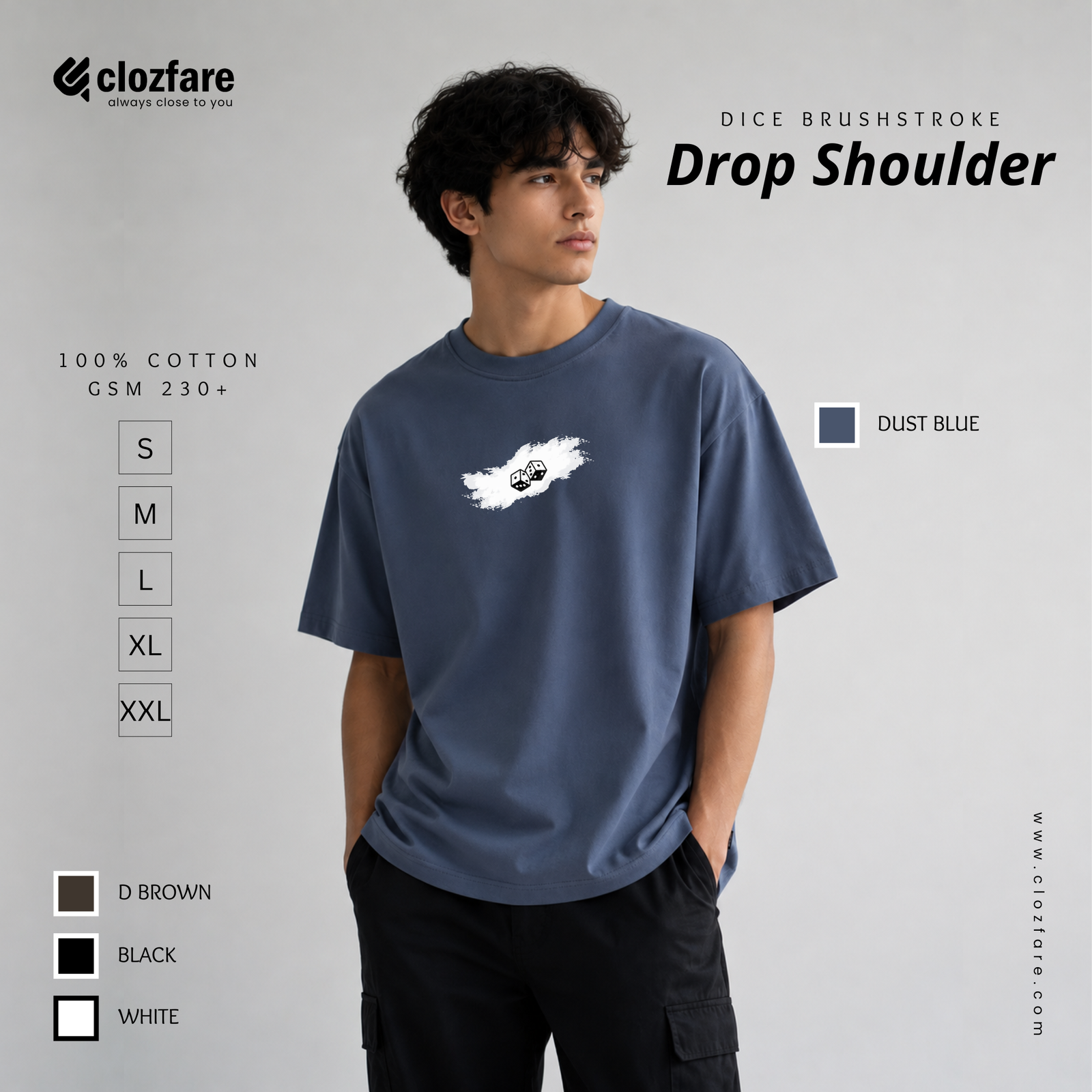 Dice Brushstroke Drop Shoulder-(Dust Blue)