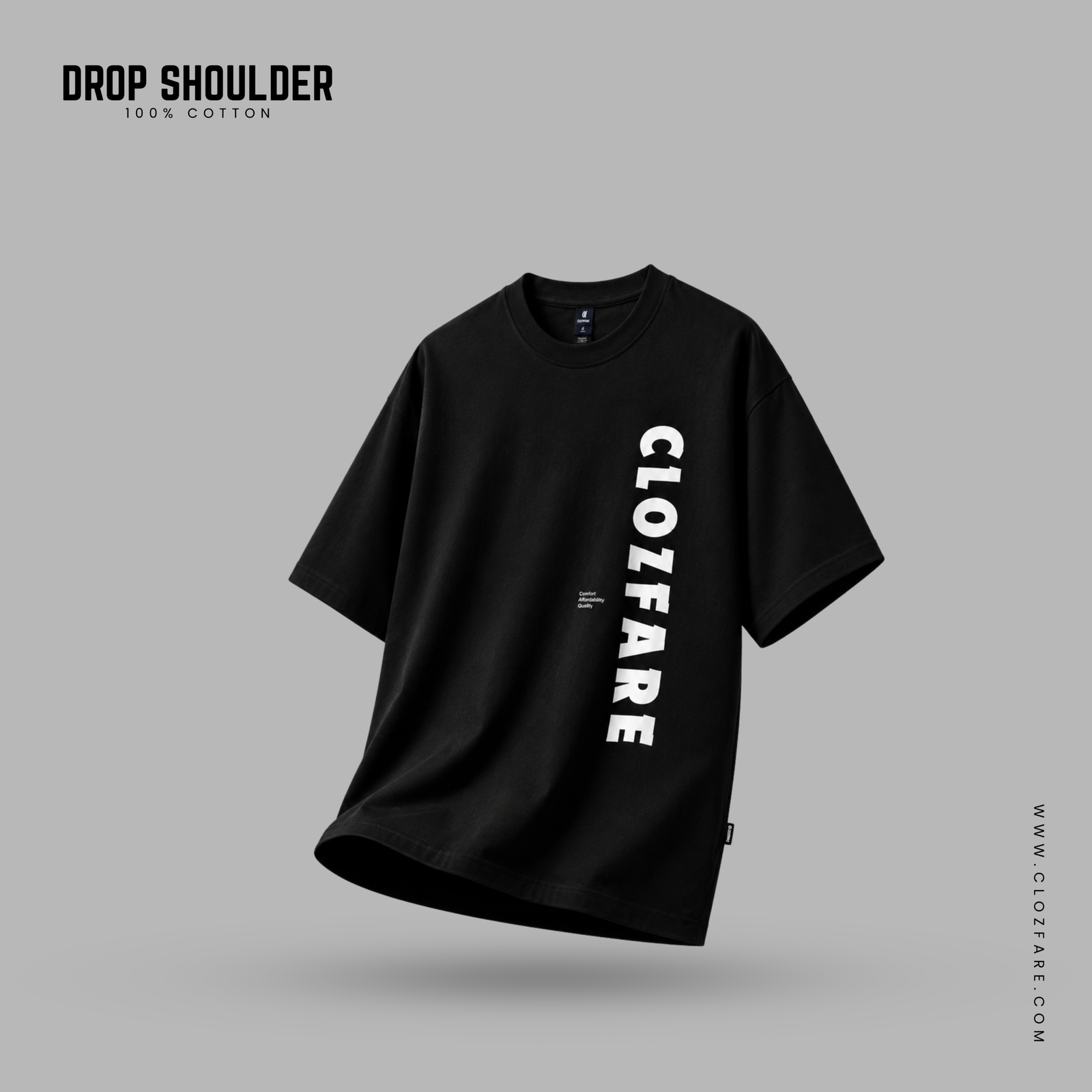 Clozfare Core Brand Drop Shoulder-(black)